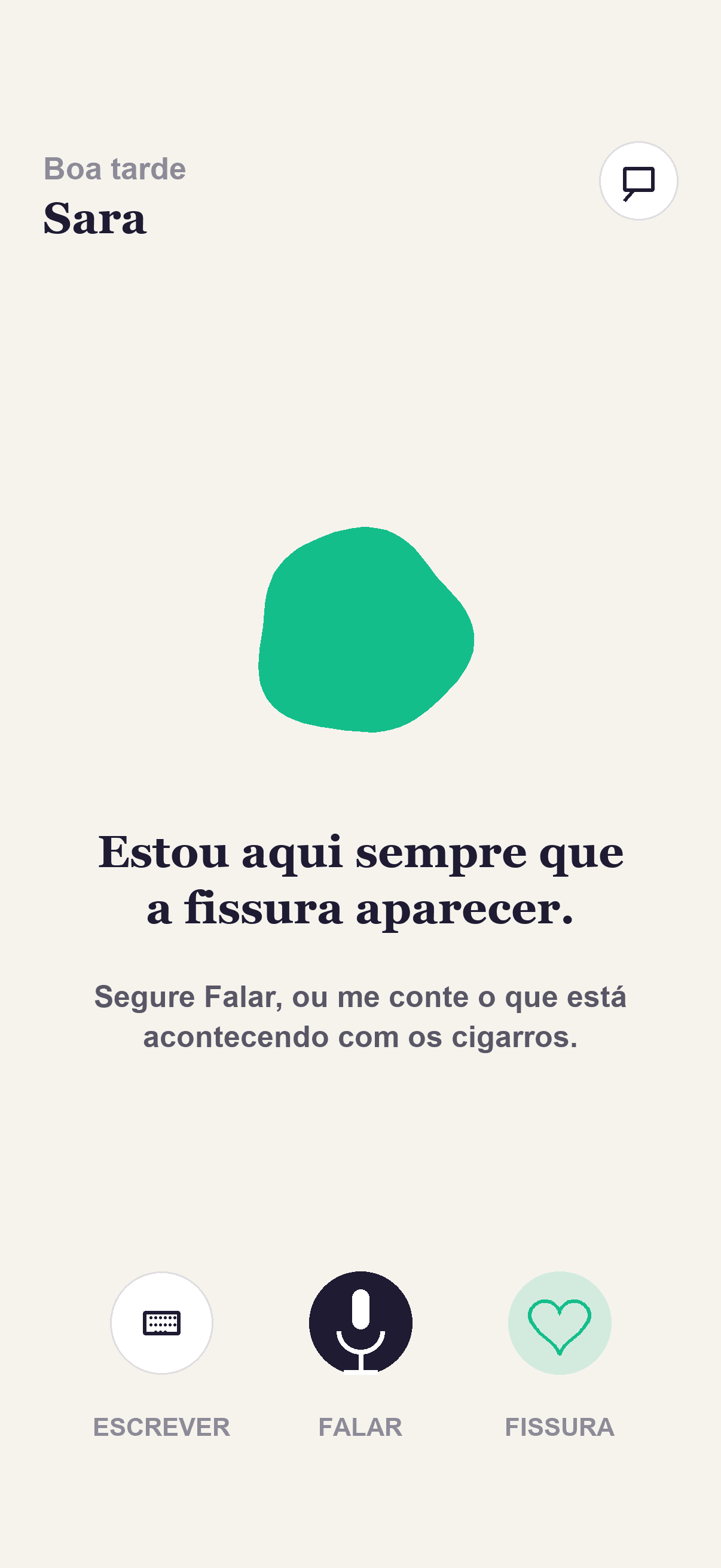 Tela inicial da Kaivo com mensagem de apoio para quando a fissura aparece