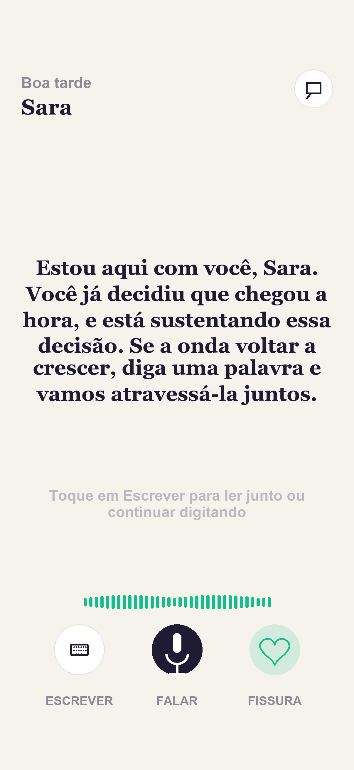 Tela de voz da Kaivo com uma resposta de apoio