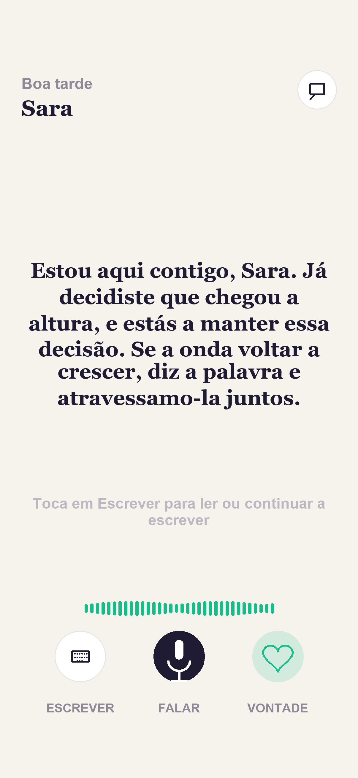 Ecrã de voz da Kaivo com uma resposta de apoio